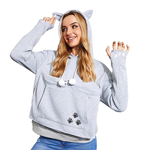 Unisex Big Pouch Hoodie Long Sleeve Fleece Pet Dog Holder Carrier Pullover Sweatshirt… - color: Light Grey, size: Medium