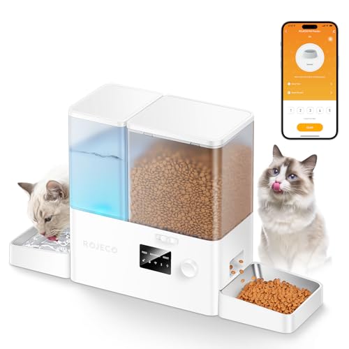 2-in-1 Automatic Cat Feeder & Water Dispenser,WiFi Control Feeding | 2.4G WiFi APP/Timed Feeding/5L Food Feeder,3.5L Water Fountain/Stainless Steel Bowls/Detachable Clean/White - color: White, size: 8.5L-WiFi