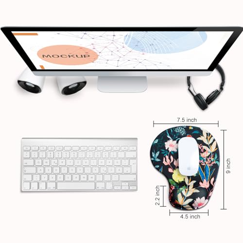 JIKIOU Ergonomic Mouse Pad with Gel Wrist Rest 2Pack, Portable Small Flower | Upgraded-Prevent Gel Leakage, Ergonomic Design for Pain Relief, Cooling Gel filled, Smooth Lycra Surface, Non-Slip PU Base - color: 03Black-Flowers