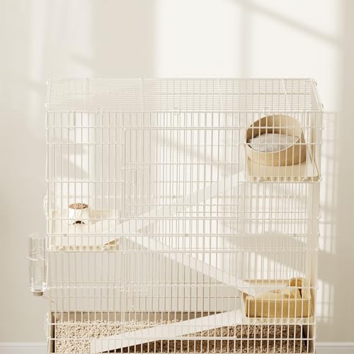 4-Tier Metal Small Animal Cage with Wheels – Multi-Level Habitat with Removable Ramps, Deep Tray, Water Bottle & Food Bowl – Secure Enclosure for Guinea Pigs, Rabbits, Ferrets, Chinchillas, Rats,
