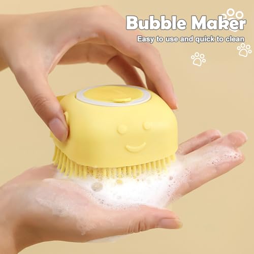 TPE Pet Bath Brush Yellow Dog And Cat Grooming Scrubber Soft Massage Cleaning Tool 3.3 x 2.2 x 3.1 Inch - color: Yellow