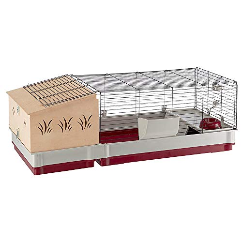 Ferplast Krolik Extra-Large Rabbit Cage w/ Wood Hutch Extension Rabbit Cage Includes All Accessories and Measures 55.9L x 23.62W x 19.68H and Includes ALL Accessories - style: Rabbit Cage w/ Wood Hutch