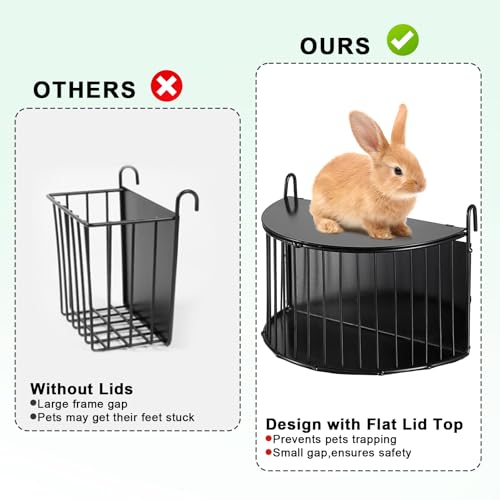 Metal Hay Rack for Rabbits, Bunny Hay Feeder Holder with Tops-Semicircular | Hanging Hay Rack for Guinea Pigs Chinchillas, Hay Feeder with Built-in Hooks, Reduce Mess Feeding Supply for Chinchilla Cage - size: 7.9x5.3x3.9