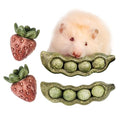 TEEWY 4PCS Guinea Pig Toys, Prevent Teeth Overgrowth, Natural Vegetables and Timothy Grass, Hamster Chew Toys, Guinea Pig Chew Toys, Chinchilla Toys, Peapod and Stawberry Chew Toy Set - style: 4PCS-Peapod and Stawberry
