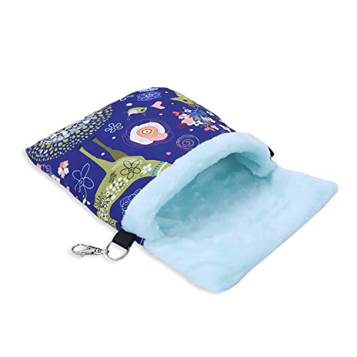 Wontee Small Pet Sleeping Pouch Sleep Bag Warm Bed Hideout for Hamsters Hedgehogs Sugar Gliders Squirrels (L, Blue Elk) - size: L