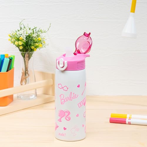 Zak Designs Barbie Sage 19oz Leak-Proof Straw Kids Water Bottle | BPA Free, Insulated Stainless Steel, Cupholder Friendly, Dishwasher Safe, Lid Lock, Handle, For School, Home, Travel, Outdoor - color: Barbie (Sage)
