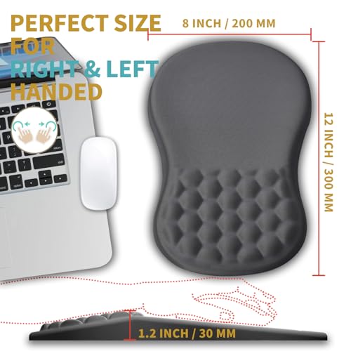 Hokafenle Ergonomic Mouse Pad Wrist Support with Massage Design, Wrist Rest Pain Relief Mousepad with Memory Foam&Non-Slip PU Base, Mouse Pads for Wireless Mouse & Desk (12x8 inch,Light Grey) - color: HK024-Dark Grey