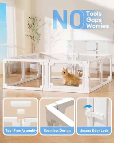 BUCATSTATE Acrylic Guinea Pig Cages for 2, 15.5 sq ft Guinea Pigs Playpen with Door, Clear Rabbit Playpen Indoor for Pigges, Hedgehogs, Quail, Chickens (47" L x 47" W x 16" H, 8 Panels) - style: 8 Panels