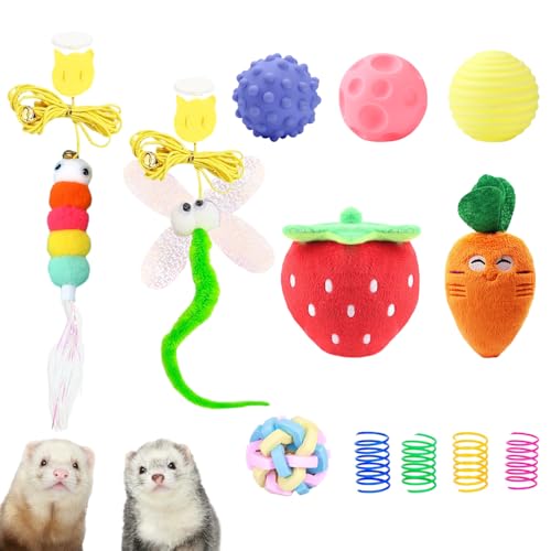 Ferret Toys Set Teething Balls Squeaky Toys Chew Toys | 12 Pack Colorful Teething Balls Squeaky Toys Cute Ferret Plush Toy Interactive Ferret Rat Small Animals Cage Exercise