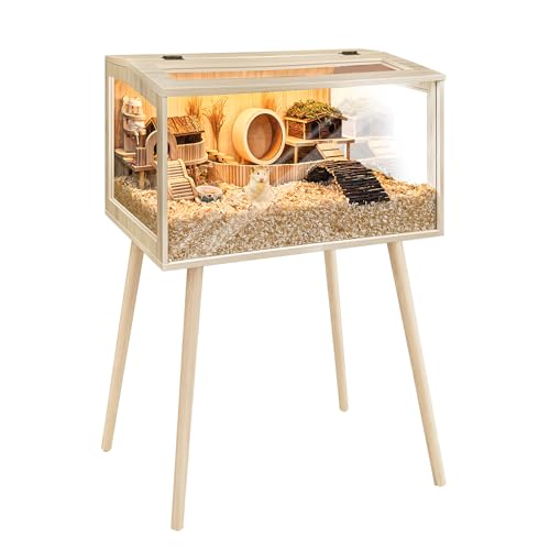 PROLEE Hamster Cage Wooden Chew Proof, Extra Large Mice and Rat Habitat Openable Top with Acrylic Sheets Solid Built Small Animal Cage with Leg Stands, 24 Inch Long - size: 24.0"L x 16.0"W x 40.0"H