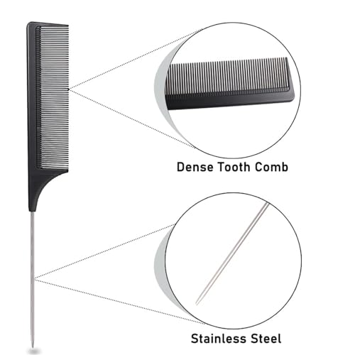 Comb Set, Black comb,3 Pcs. slick back hair brush,Slick Back Brush with Edge Brush, styling comb for kids for middle part，Rat Tail Comb, Teasing Brush Set for Smoothing brush Baby Hair