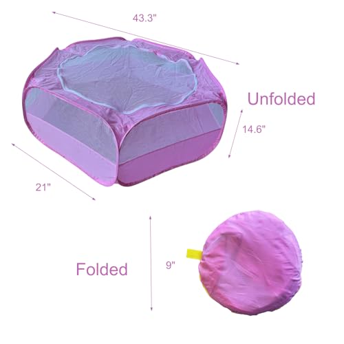 Small Animal Playpen with Zippered Mesh Cover - Portable Foldable Chicken Brooder Box, Indoor Outdoor Enclosure for Guinea Pigs, Bunny, Rabbits, Ferrets, Chinchillas, Kittens (Pink) - color: Pink