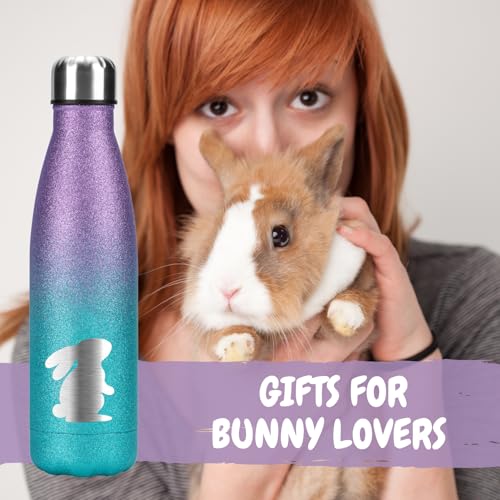 Onebttl Bunny Gifts for Women Girls, 17oz Stainless Steel Water Bottle for Rabbit Lovers, Blue & Purple Glitter with Laser Engraved Design, Bunny Lover Gifts for Easter, Christmas, Birthday