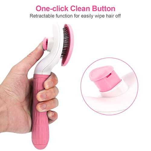 Depets Self Cleaning Slicker Brush, Dog Cat Bunny Pet Grooming Shedding Brush - Easy to Remove Loose Undercoat, Pet Massaging Tool Suitable for Pets with Long or Short Hair Pink - color: Pink