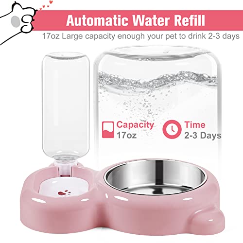 Dog Bowls, Cat Food and Water Bowl Set with Water Dispenser and Stainless Steel Bowl for Cats and Small Dogs - Pink - color: Pink