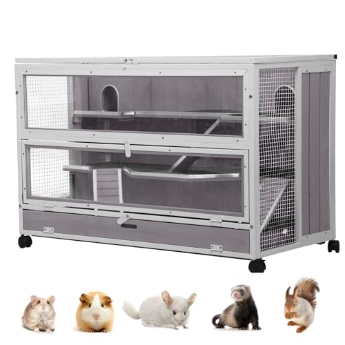 GUTINNEEN Guinea Pig Cages - Metal Iron Frame, Hamster Cage with Chew-Proof Aluminum Edges, Movable Small Animal Hideout with Leak-Proof Tray, White - color: White