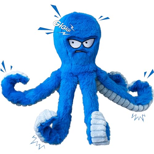LEGEND SANDY Tough Dog Toys, Stuffed Chew Large Dog Toys to Keep Them Busy, Interactive Squeaky Tug of War Doggie Toy, Crinkle Blue Octopus | Interactive Tug of War Puppy Toys, Crinkle Stuffed Octopus for Small Medium and Large Breeds, Birthday Gift for P
