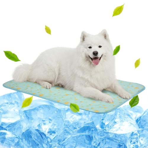 NWK Pet Cooling Mat Q-Max>0.345 Fabric for Dogs & Cats (Green Fruit, Large) | Cooling Surface Absorb Heat, Soft Thick fill, Machine Washable, Breathable Mesh Bottom, No Water Needed, 39’’ X 27’’ X 0.3’’ - color: Green Fruit, size: Large (39'' X 27'' X 0.3
