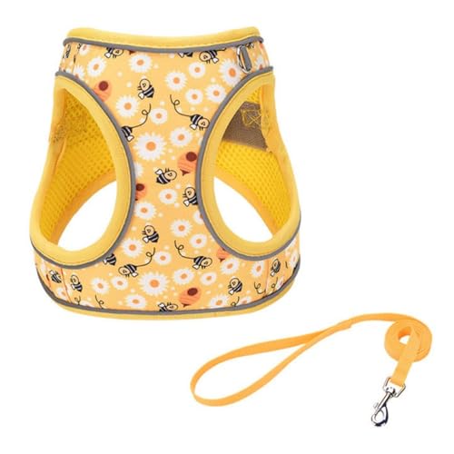 Step in Dog Harness No Pull Honeybee Adjustable Soft Mesh Harness | Padded Reflective Pet Vest Harness and Leash Set for Small Medium Dogs - color: Yellow, size: M(neck:12"-13.5",chest:16"-18")
