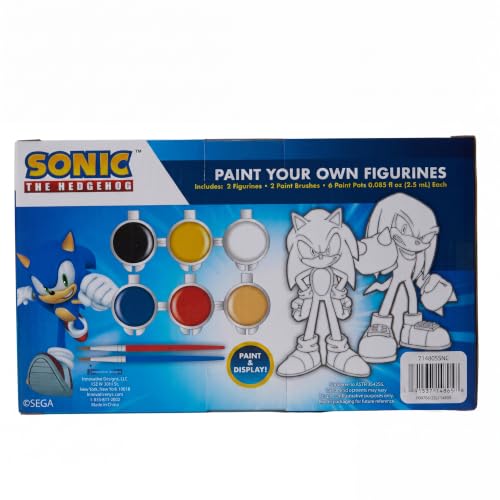 Sonic the Hedgehog Paint Your Own Figurines Craft Kit with Sonic & Knuckles | Sonic Coloring Toy Gifts, Knuckles the Echidna 2 Ceramic Figures, 6 Paints, 2 Brushes, DIY Arts & Crafts Activity for Kids - style: Sonic