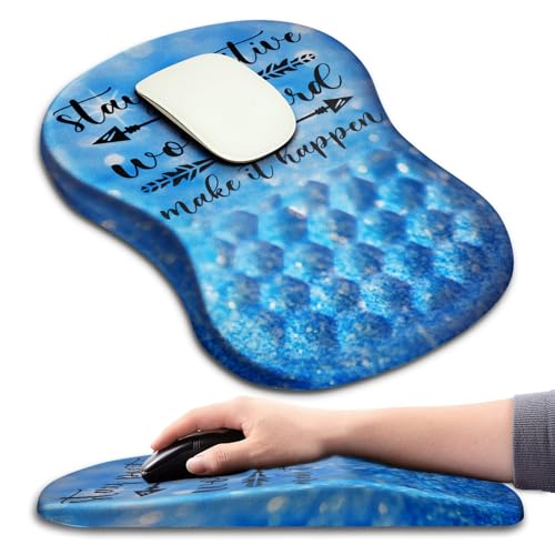 Hokafenle Ergonomic Mouse Pad Wrist Support with Massage Design, Wrist Rest Pain Relief Mousepad with Memory Foam&Non-Slip PU Base, Mouse Pads for Wireless Mouse & Desk (12x8 inch,Stay Positive) - color: HK034-Stay Positive