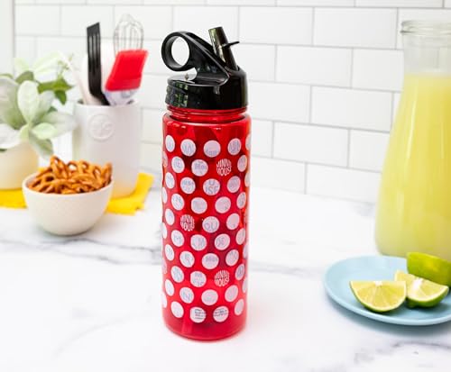 Silver Buffalo Disney Minnie Mouse Water Bottle With Flip-Up Straw | BPA-Free Plastic Sports Jug | Holds 20 Ounces