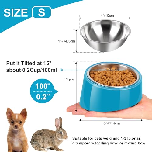 Tilted Dog Bowl Non-Slip & Non-Spill Pet Feeder with Elevated Detachable Melamine Stand, Easy to Get Food Dog Dish, S/100ml Blue - color: Blue, size: Small(100ml)