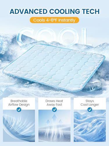 Mora Pets Dog Cooling Mat Pet Cooling Pad for Dogs & Cats Q-Max>0.5, Breathable Washable Self Cool Dog Mat for Indoor Floors, Crate, Sofa & Outdoor Use, Non Gel Summer Ice Silk Cold Pad Medium 36x27 - color: Light Blue, size: 36-Inch (Medium)