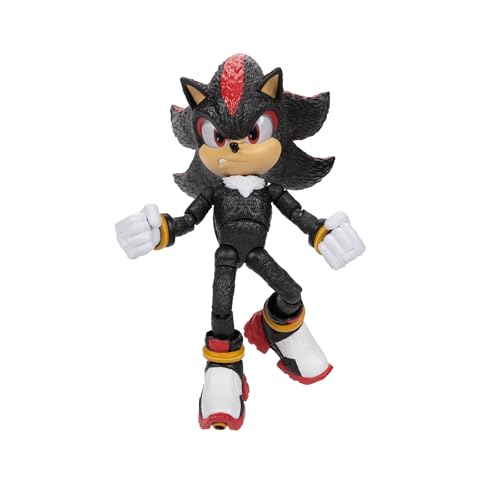 Sonic 3 Movie Action Figures 5-Inch Shadow Collector Toy Figure, Highly Articulated for Boys Girls - Officially Licensed Sonic The Hedgehog 3 Movie Product | Sonic The Hedgehog Movie 5 Inch Action Figure Wave 2 - Shadow (Grin Mouth)