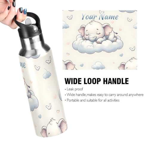 Custom Elephants Animal Forest Water Bottle Kids Stainless Steel Bottle with Straw Lid Personalized Name Boys Girls Insulated Cup for School 20 oz - color: Multi100