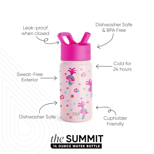 Simple Modern Trolls Kids Water Bottle & Toddler Cup | 14oz | Insulated Stainless Steel Trolls Poppy Toddler Water Bottle, Kids Tumbler with Straw | Spill Proof for School, Girls, Boys - color: Trolls: Poppy Mashup, size: 14 Ounces
