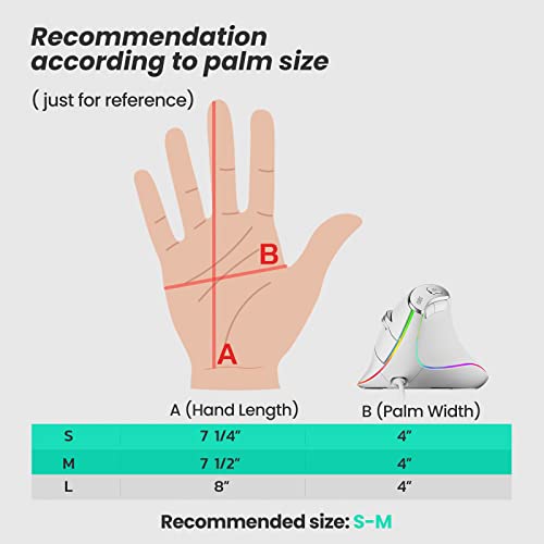 Nulea M504 Wired Vertical Mouse, USB Ergonomic Optical Mouse with 4 Adjustable DPI, 11 RGB Backlight Modes, Compatible for Laptop, PC, Desktop, Mac, White - color: C-White
