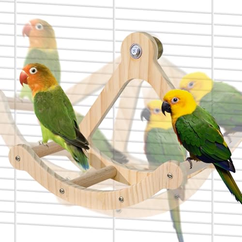 Bird Stand Perch Toy,Interactive Rocking Parakeet Toy and Perch, Wooden Exercise Wheel Cockatiel Toy, Intelligence Puzzle Enrichment Toys,Bird Playground Play Stands for Conure Budgie(A) - color: R