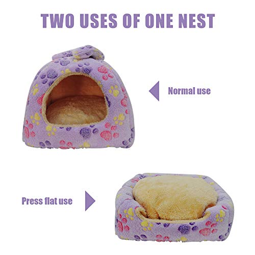 HOMEYA Small Animal Pet Bed, Sleeping House Habitat Nest for Guinea Pig Hamster Hedgehog Rat Chinchilla Hideout Bedding Snuggle Sack Cuddle Cup Cage Accessories with Washable Mat- XL(Purple) - color: Purple