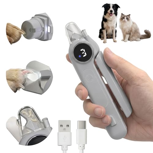 2-in-1 Quiet Electric Pet Nail Clipper & Grinder with Light for Dogs Cats | 3-Speed Grinding, Nail Catcher, Safety Guard, Low-Noise Motor, USB Rechargeable Design for Stress-Free Home Grooming - color: gray