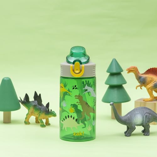Zak Designs Dinosaur Sage 16oz Leak-Proof Straw Kids Water Bottle | BPA Free, Durable Plastic, Cupholder Friendly, Dishwasher Safe, Easy to Clean, Lid Lock, Handle, For School, Home, Travel - color: Dino, size: 16 Ounces