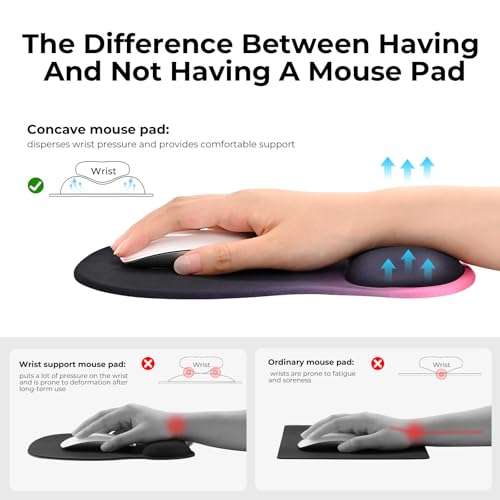 EooCoo Mouse Pad with Gel Wrist Rest, Ergonomic Mousepad Wrist Alignment | Middle Concave Design for Natural Wrist Alignment, Non-Slip Base Mousepad, Carpal Tunnel Relief, Office Desk Accessories - color: Black Pink