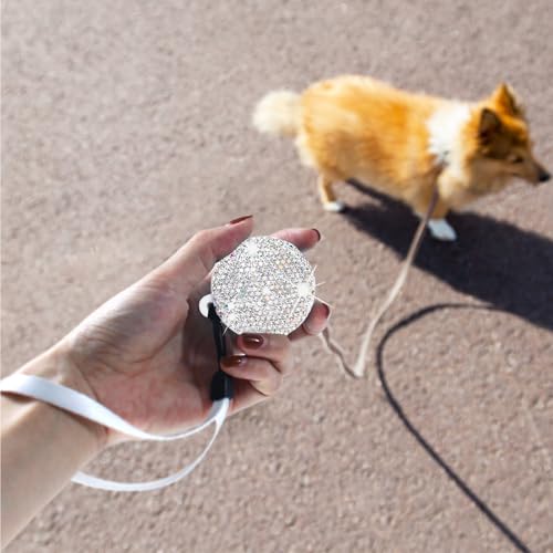 SlowVibes Bling Mini Retractable Dog Cat Leash, 6.5 ft, for Small Pet | Portable rhinestone leash for small dogs, cats, rabbits up to 11 lb, anti-pull strong nylon tape, wrist strap, one-hand brake