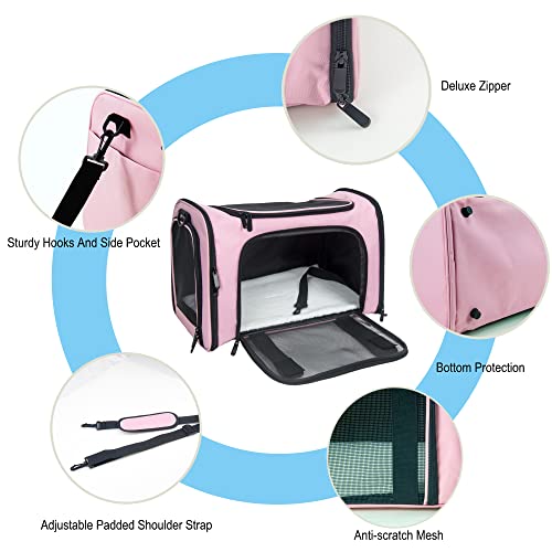 Soft Sided Carrier for Small Medium Cats Dogs,TSA Airline Approved Collapsible Travel Pet Carrier Medium Pink - color: Pink, size: Medium
