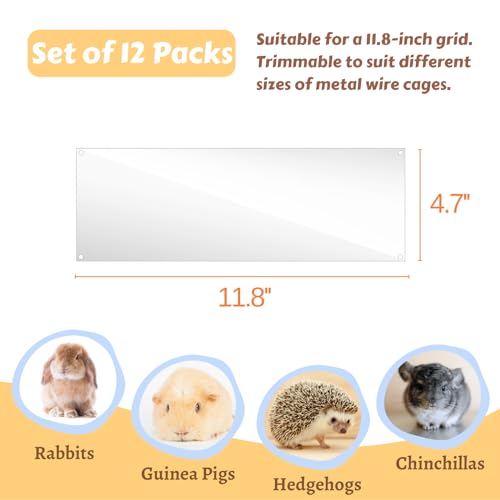 12 Pcs Cage Guard 11.8"x4.7" with Zip Ties Scatter Guard Clear | Cage Liner Flexible Side Lining for Rabbit Guinea Pig C&C Metal Wire Playpen - size: 11.8" x 4.7" (12 PCS)