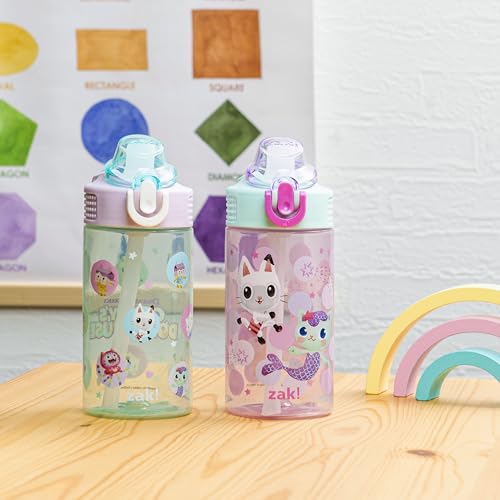 Zak Designs Gabby's Dollhouse Sage 16oz Leak-Proof Straw Kids Water Bottle | BPA Free Durable Plastic, Cupholder Friendly, Dishwasher Safe, Easy to Clean, Lid Lock, Handle, For School, Home, Travel - color: Gabby's Dollhouse (The Gabby Cats)