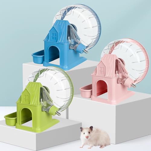 Vannon 4 in 1 Quiet Hamster Exercise Wheel, Multi Functional Hamster House with Running Wheel, Water Bottle, Food Bowl and Hideout, Small Animals Exercise Running Toys for Hamsters Gerbils Mice, Blue - color: Blue