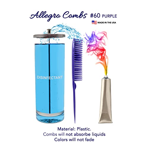 Allegro Combs 60 Parting Three Row Combs Salon Hairstylist Hairdresser Detangle Combs For Natural Hair And Wigs For Curly Hair Made In The Usa 2 Pcs. (Purple) - color: Purple