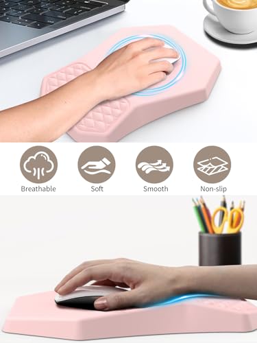 3-in-1 Ergonomic Keyboard Stand with Wrist Rest & Mouse Pad Set, Pink | Comfy Keyboard Riser Holder Soft Mousepad with Massage Design, Memory Foam and Non-Slip PU Base for Pain Relief - color: Light Pink