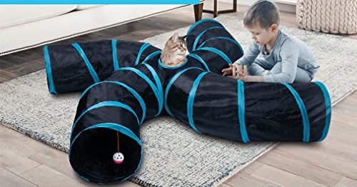 Cat Tunnels, Pet Ferret Rabbit Bunny Tunnels Tubes Subway Habitats, S-Style, DIY Cat Peekaboo Maze House Tent Bed, Kitten Interactive Toy (S Type: 4 Way Tubes) - size: S Type: 4 Way Tubes