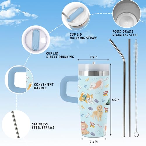 Dog 14 oz Tumbler, with Handle Straw, Stainless Steel Coffee Cup | 14oz Insulated Sports Water Bottle, Reusable Leak-proof Travel Mug, Thanksgiving Christmas Birthday Gifts for Son & Daughter - color: Dog-Blue