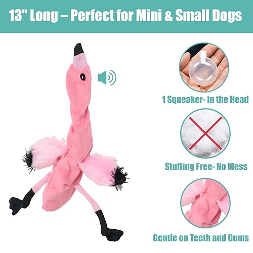 SPOT Skinneeez Flamingo 13 Inch Stuffing-Free Plush Squeaky Dog Toy – Soft Interactive Chew Toy for Small and Medium Dogs – Mess-Free Play for Light & Moderate Chewers - style: Mini Flamingo