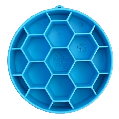 SodaPup Honeycomb Enrichment Bowl – Durable Enrichment Feeder Made in USA from Non-Toxic, Pet-Safe, Food Safe Material for Mental Stimulation, Slowing Down Eating, Healthy Digestion, & More - color: Blue Honeycomb eBowl