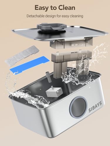 SIBAYS 4Gal/15L Dog Water Fountain, Stainless Steel Large Capacity Pet Water Fountain with Water Level LED Light, Automatic Quiet Dog Water Bowl Dispenser for Large Dogs & Multi-Pet Easy to Clean FS79