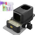 RIZZARI Enclosed Cat Litter Box: Stainless, Top Entry, Easy Clean | Built-In Deodorizer Spray / Extra Large / High Splash Sides / Top-Exit Tracking Control / Slide-Out Drawer / Apartments - color: Carbon black with gun